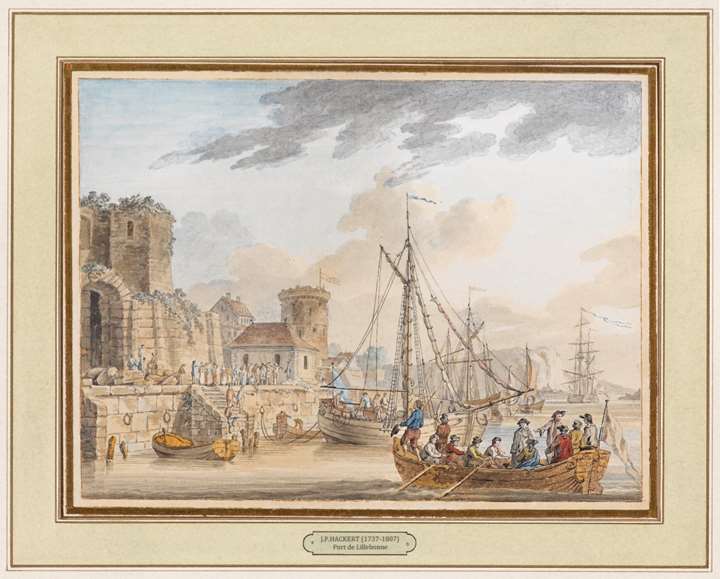 Pair of Gouaches
"View on the Port of Rouen" and "View on the Port of Lillebonne"